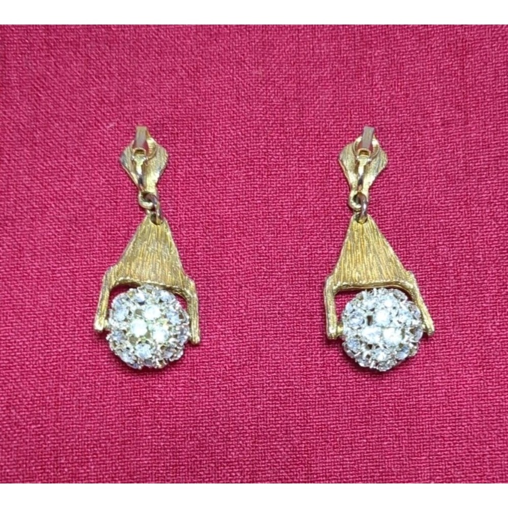 Vintage Big Bold Gold Tone Rhinestone Statement Clip On Earrings & Pendant - Picture 5 of 6